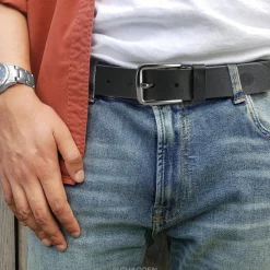 Chaoren Gürtel Herren Schwarz 35mm für Jeans, Weicheres, Bundweite in Lederoptik