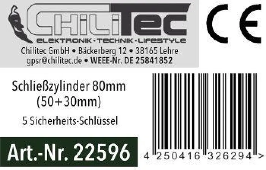 ChiliTec Schließzylinder Türzylinder 30/50mm, erhöhte Sicherheit