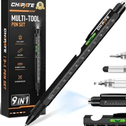 Chipate 9-IN-1 Multifunktions Kugelschreiber Schwarz für Männer