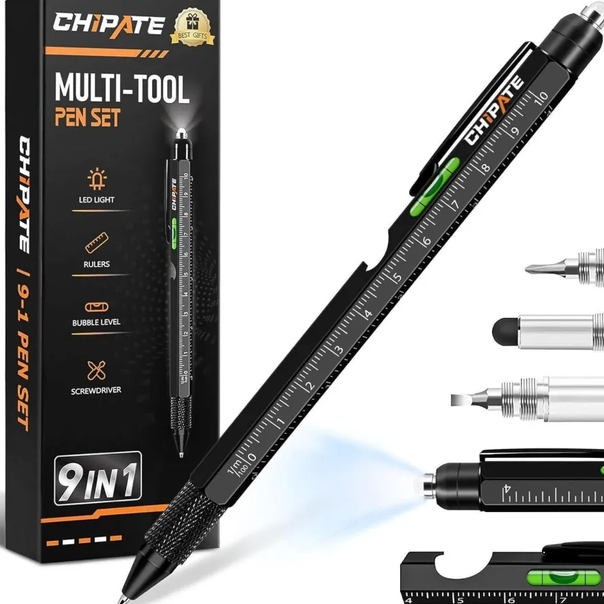 Chipate 9-IN-1 Multifunktions Kugelschreiber Schwarz für Männer