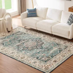 Choshome Waschbarer Vintage Teppich Kurzflor Orientalisch 160x230CM Blau für