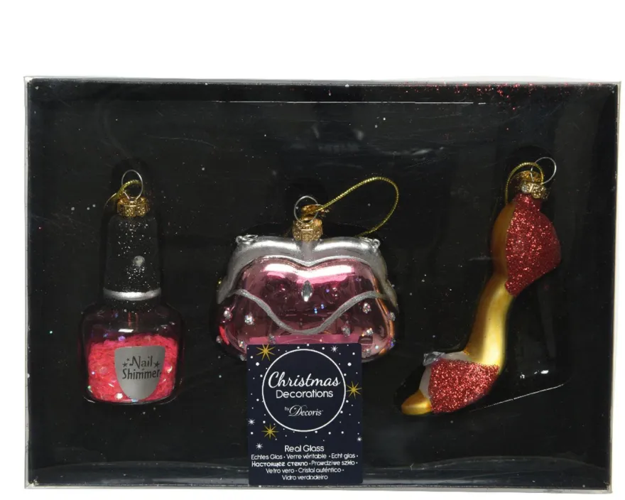 Christbaumschmuck Glas Beauty & Fashion 7cm 3er Set