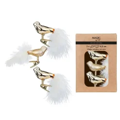 Christbaumschmuck Vögel auf Clip 4,5cm Glas 3er Set - Brokatgold
