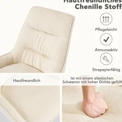 Ckaff Drehstuhl Esszimmer 2er Set, 360° drehbar, Chenille Polsterstuhl mit