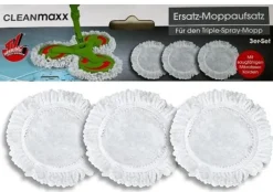 CLEANmaxx 3er-Set Ersatz Moppaufsatz weiß für Triple Spray-Mopp Ø 20cm NEU&OVP