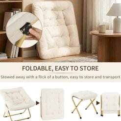 Clevich Relaxsessel mit Hocker, skandinavisch, Kunstfell, klappbar, beige