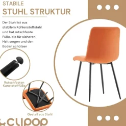 CLIPOP Esszimmerstühle 2er Set, Samt Gepolsterte Küchenstühle mit Metallbeinen