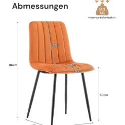 CLIPOP Esszimmerstühle 2er Set, Samt Gepolsterte Küchenstühle mit Metallbeinen