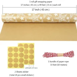 43cmx15m Geschenkpapier Rolle, Weihnachten Geburtstag Geschenkpapier, Stern