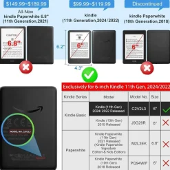 CoBak Schutzhülle für Kindle 11. Generation (6 Zoll, 2022-2024), Schwarz
