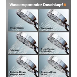 Cobbe Duschkopf mit 20-Schicht-Filter, 6 Strahlarten, Hochdruck