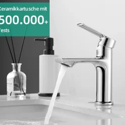 Cobbe Waschtischarmatur für Badezimmer, Wassersparen, Chrom, für Kalt- und