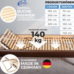 Coemo 2x Lattenrost ERGO K 90x200 cm 7-Zonen Kopfteil verstellbar - Doppelpack