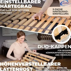 Coemo 2x Lattenrost ERGO K 90x200 cm 7-Zonen Kopfteil verstellbar - Doppelpack