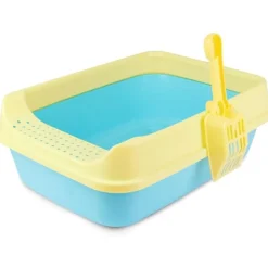 COFI 1453 Katzenklo Schalentoilette mit Streuschaufel Gelb-Hellblau