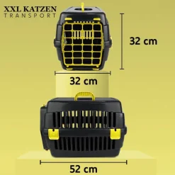 COFI 1453 Robuste Katzen-Transportbox Hartschalen-Katzenbox Schwarz-Gelb
