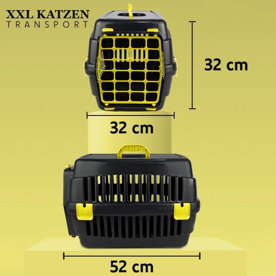 COFI 1453 Robuste Katzen-Transportbox Hartschalen-Katzenbox Schwarz-Gelb