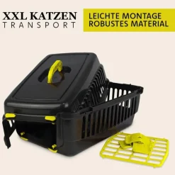 COFI 1453 Robuste Katzen-Transportbox Hartschalen-Katzenbox Schwarz-Gelb