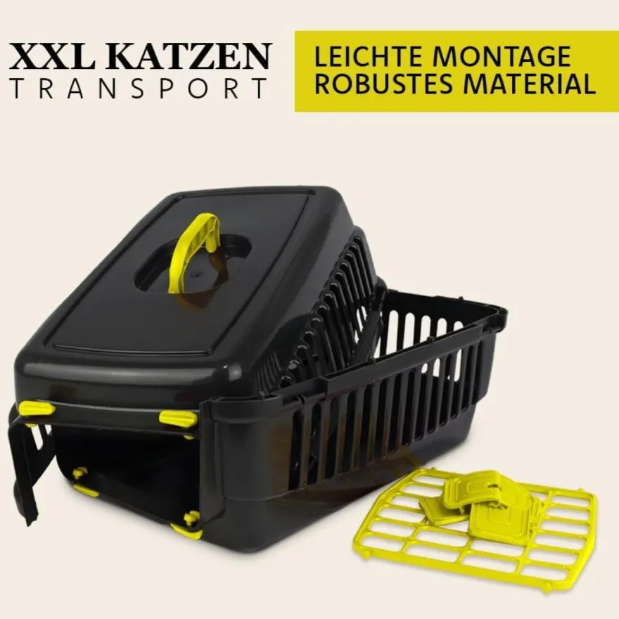 COFI 1453 Robuste Katzen-Transportbox Hartschalen-Katzenbox Schwarz-Gelb