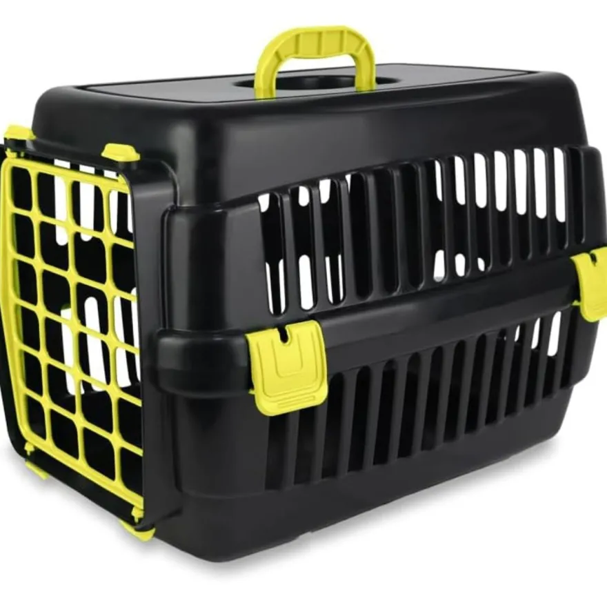 COFI 1453 Robuste Katzen-Transportbox Hartschalen-Katzenbox Schwarz-Gelb