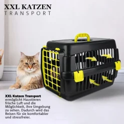 COFI 1453 Robuste Katzen-Transportbox Hartschalen-Katzenbox Schwarz-Gelb