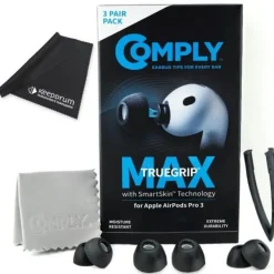 Comply Ohrstöpsel TrueGrip MAX für Airpods Pro 3 Schwarz M mit Tuch