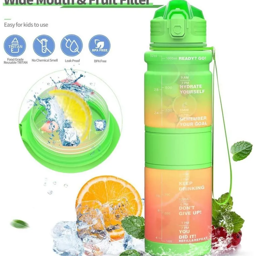 Coolfel Trinkflasche Kinder 500ml/1l, Auslaufsicher, BPA Frei, Motivierend mit