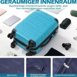 Coolife Hartschalen-Koffer Rollkoffer Reisekoffer ABS TSA 4 Rollen Rot Set-2tlg