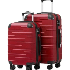 Coolife Hartschalen-Koffer Rollkoffer Reisekoffer ABS TSA 4 Rollen Rot Set-2tlg