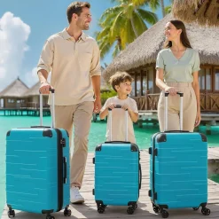 Coolife Hartschalen-Koffer Rollkoffer Reisekoffer ABS TSA 4 Rollen Rot Set-2tlg
