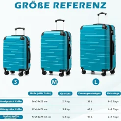 Coolife Hartschalen-Koffer Rollkoffer Reisekoffer ABS TSA 4 Rollen Rot Set-2tlg