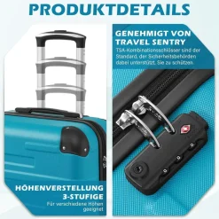 Coolife Hartschalen-Koffer Rollkoffer Reisekoffer ABS TSA 4 Rollen Rot Set-2tlg