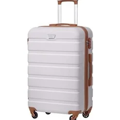 Coolife Hartschalen-Koffer Trolley Rollkoffer TSA-Schloss 4 Rollen Weiß/Braun