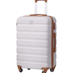 Coolife Hartschalen-Koffer Trolley Rollkoffer TSA-Schloss 4 Rollen Weiß/Braun