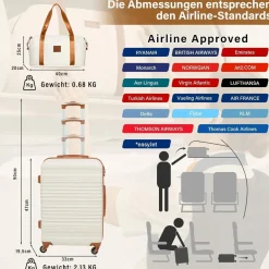 Coolife Koffer-Set 6tlg ABS Hartschale Reisekoffer 4 Rollen TSA Gelb/Schwarz