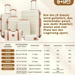 Coolife Koffer-Set 6tlg ABS Hartschale Reisekoffer 4 Rollen TSA Gelb/Schwarz