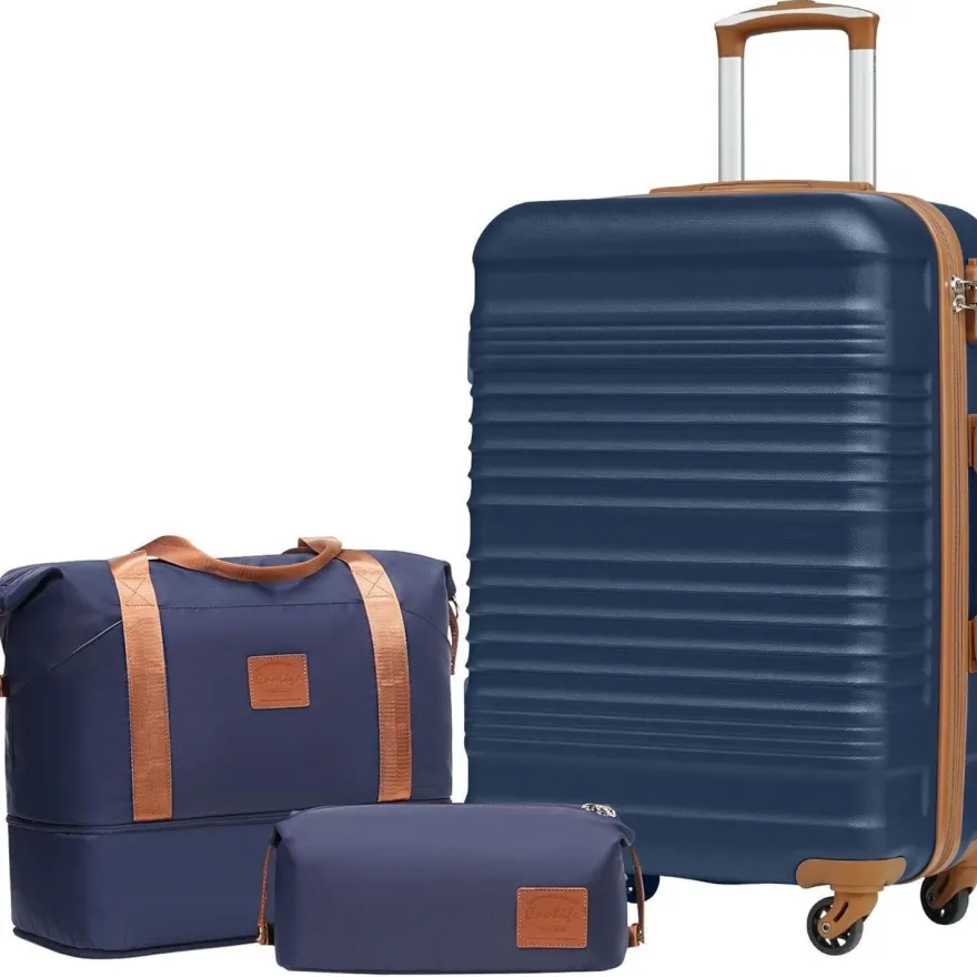 Coolife Koffer-Set 3tlg Mittlerer Koffer ABS Hartschale 4 Rollen TSA-Schloss