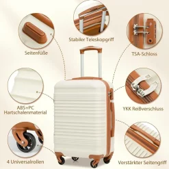 Coolife Koffer-Set 3tlg Mittlerer Koffer ABS Hartschale 4 Rollen TSA-Schloss