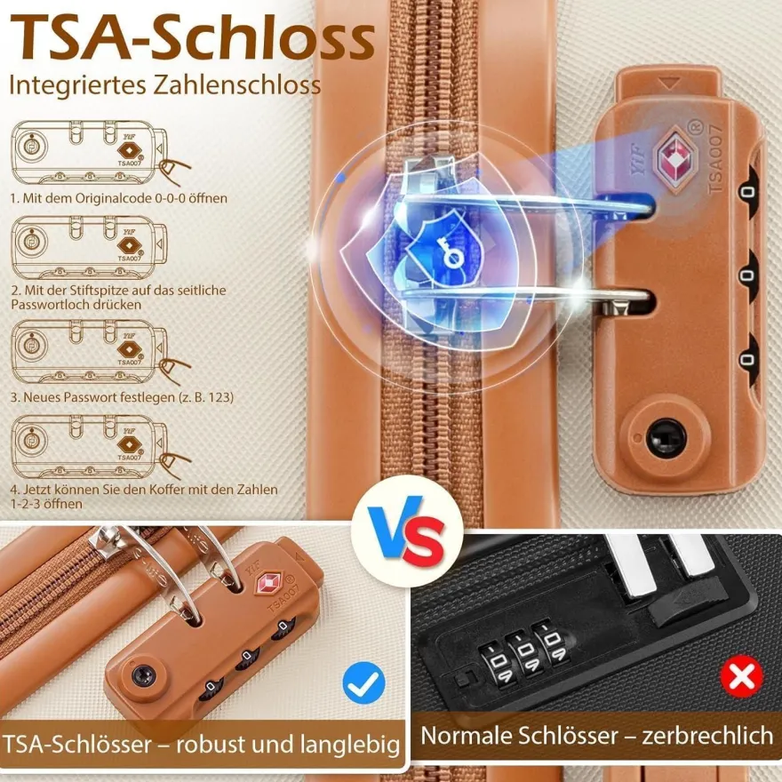 Coolife Koffer-Set 3tlg Mittlerer Koffer ABS Hartschale 4 Rollen TSA-Schloss