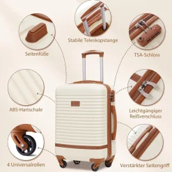 Coolife Koffer Trolley ABS Hartschale 4 Rollen TSA-Schloss 3tlg Grau/Rosa