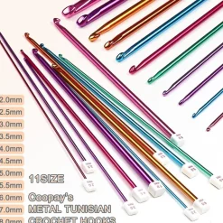 Coopay Tunesische Häkelnadeln Set 11 Stück Aluminium 2,0-8,0 mm