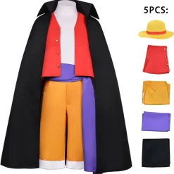 Cosplay One Piece Wano Country Luffy Kostume Hut Mantel Halloween Karneval Anzug