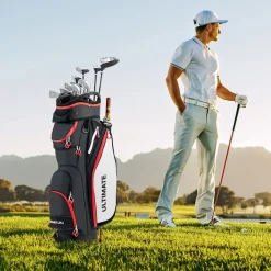 Costway Golftasche, Golfreisetasche Cartbag mit Regenhaube und Getränkekühltasche