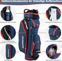 Costway Golftasche, Golfreisetasche Cartbag mit Regenhaube und Getränkekühltasche