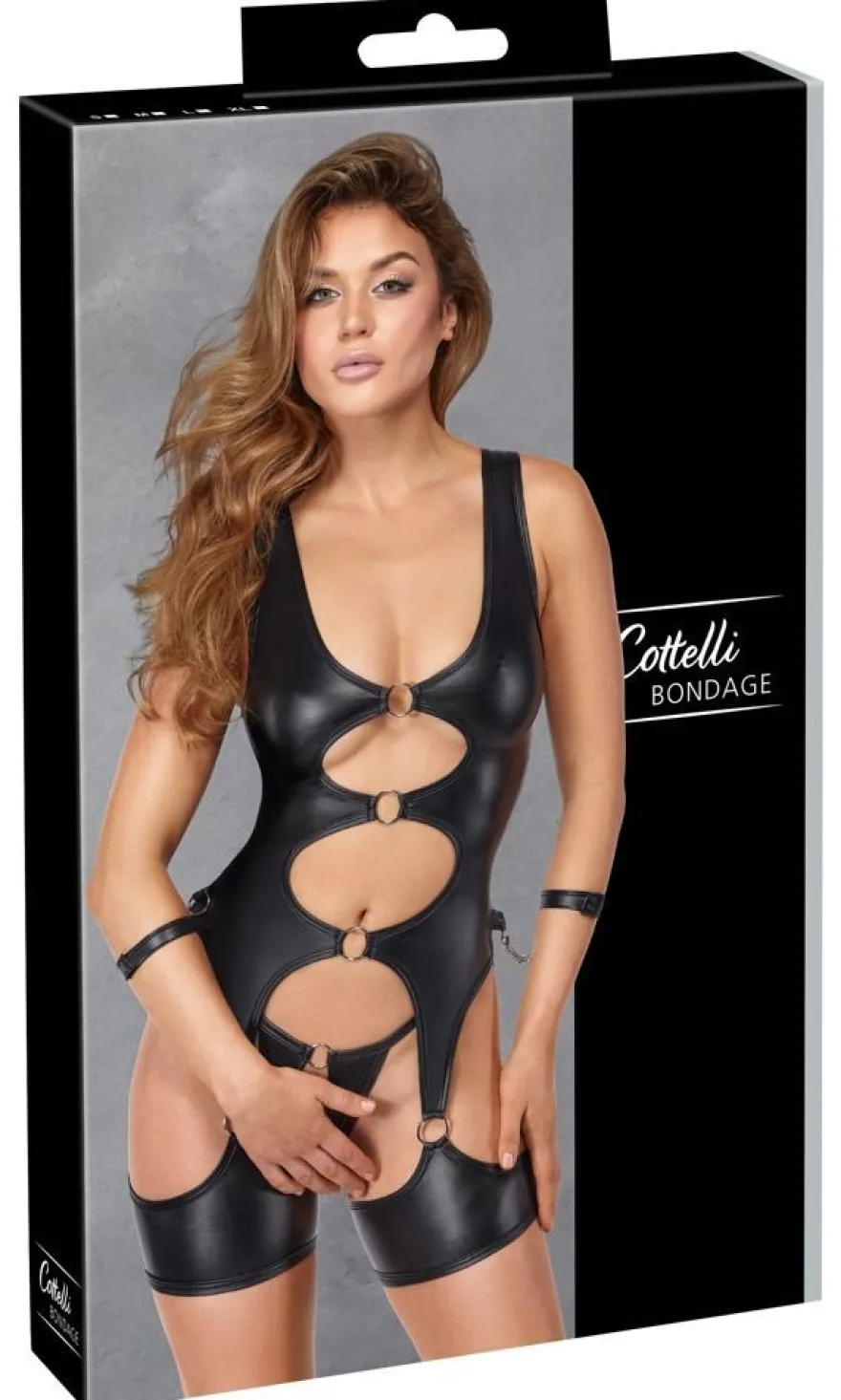 Cottelli Bondage Set Strapshemd String Handfesseln Schwarz Silber