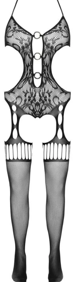 Cottelli Fantasy Catsuit ouvert - Netzmaschen Straps-Body - Schwarz