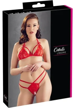 Cottelli Lingerie - Spitzen-Set rot, Soft-BH & String ouvert