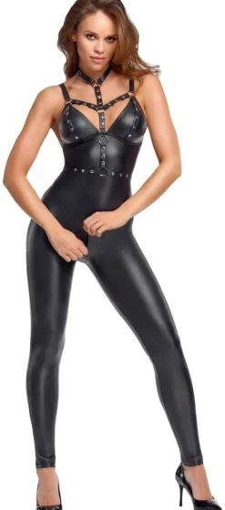 Cottelli Party Harnessed Overall Schwarz Mattlook Metall-Details