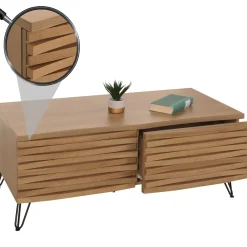 Couchtisch HWC-M49, 3D-Design 2 Schubladen MDF Metall 46x110x55cm