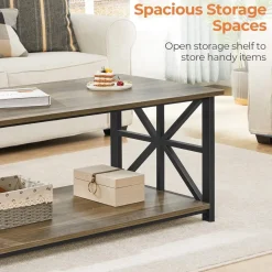 Couchtisch Runde Ecke 100cm Holz Metall Regal Sandeiche Rustikales Design